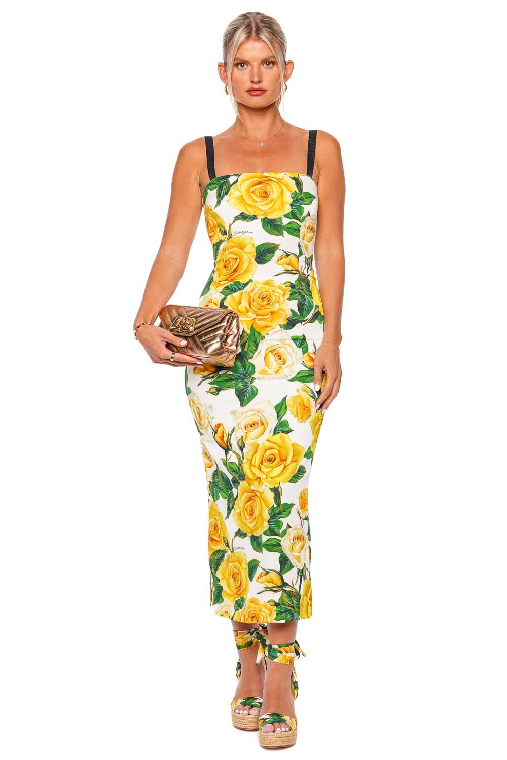 Dolce & Gabbana Flowering Ruched Silk Charmeuse Midi Dress