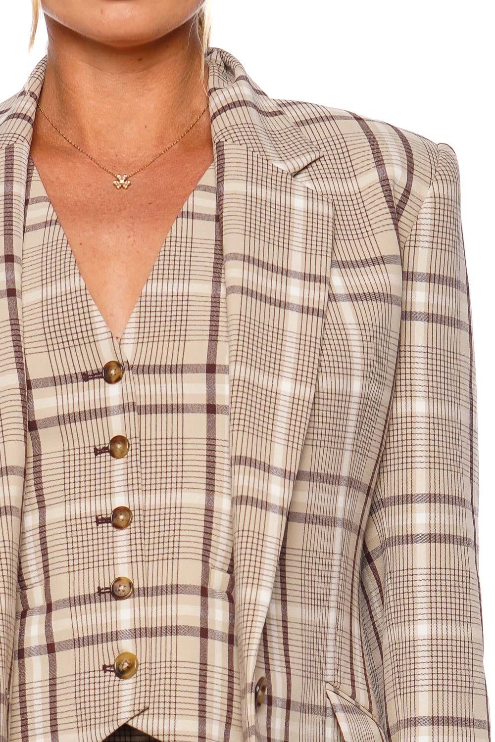 SIMKHAI Lillie Sand Plaid Single Breasted Blazer