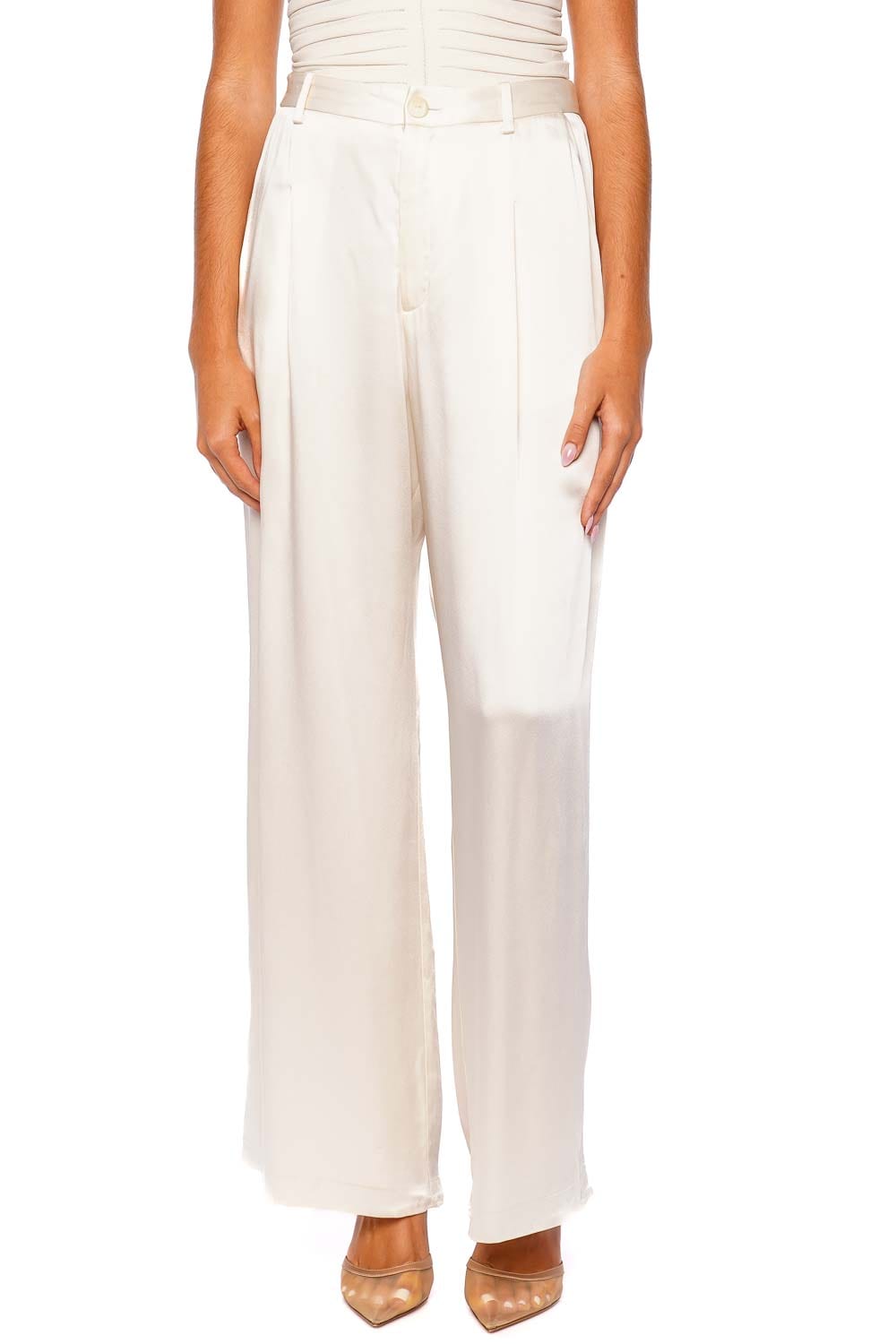 LAPOINTE Cream Satin Relaxed Pleated Pant