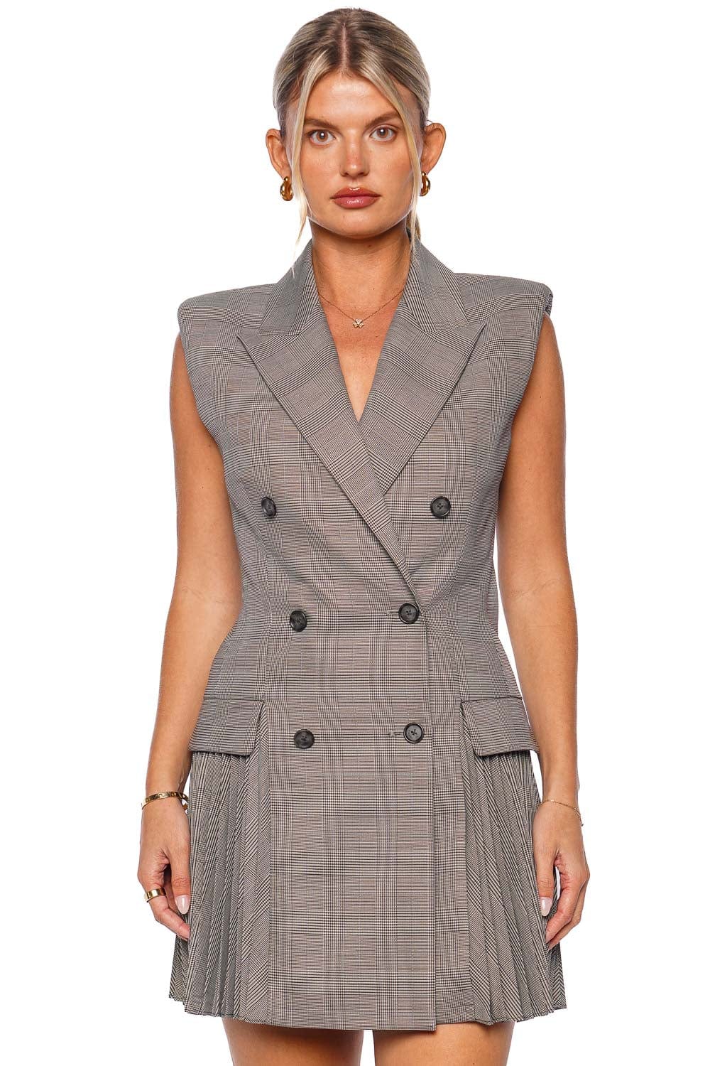 SIMKHAI Tanaka Houndstooth Mini Blazer Dress