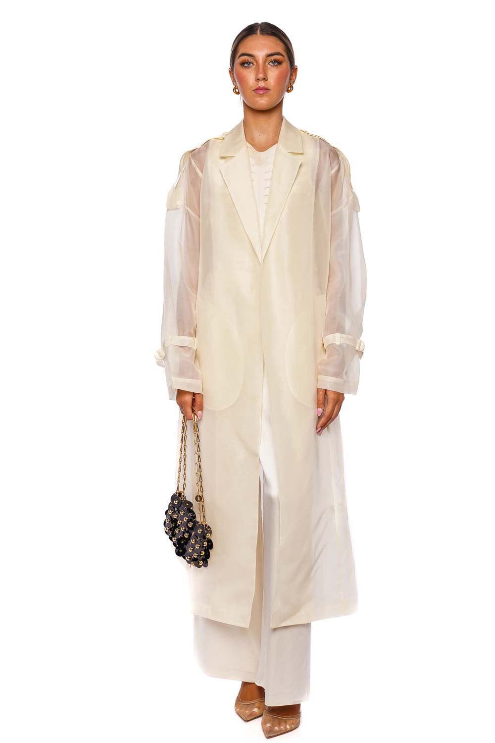 LAPOINTE Cream Silk Organza Belted Trench Coat