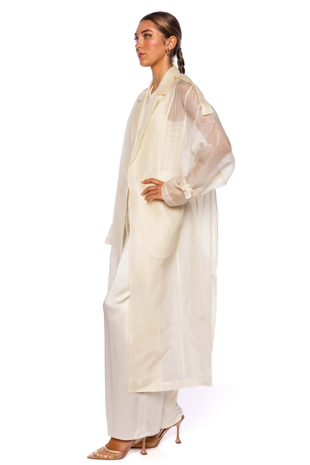 LAPOINTE Cream Silk Organza Belted Trench Coat