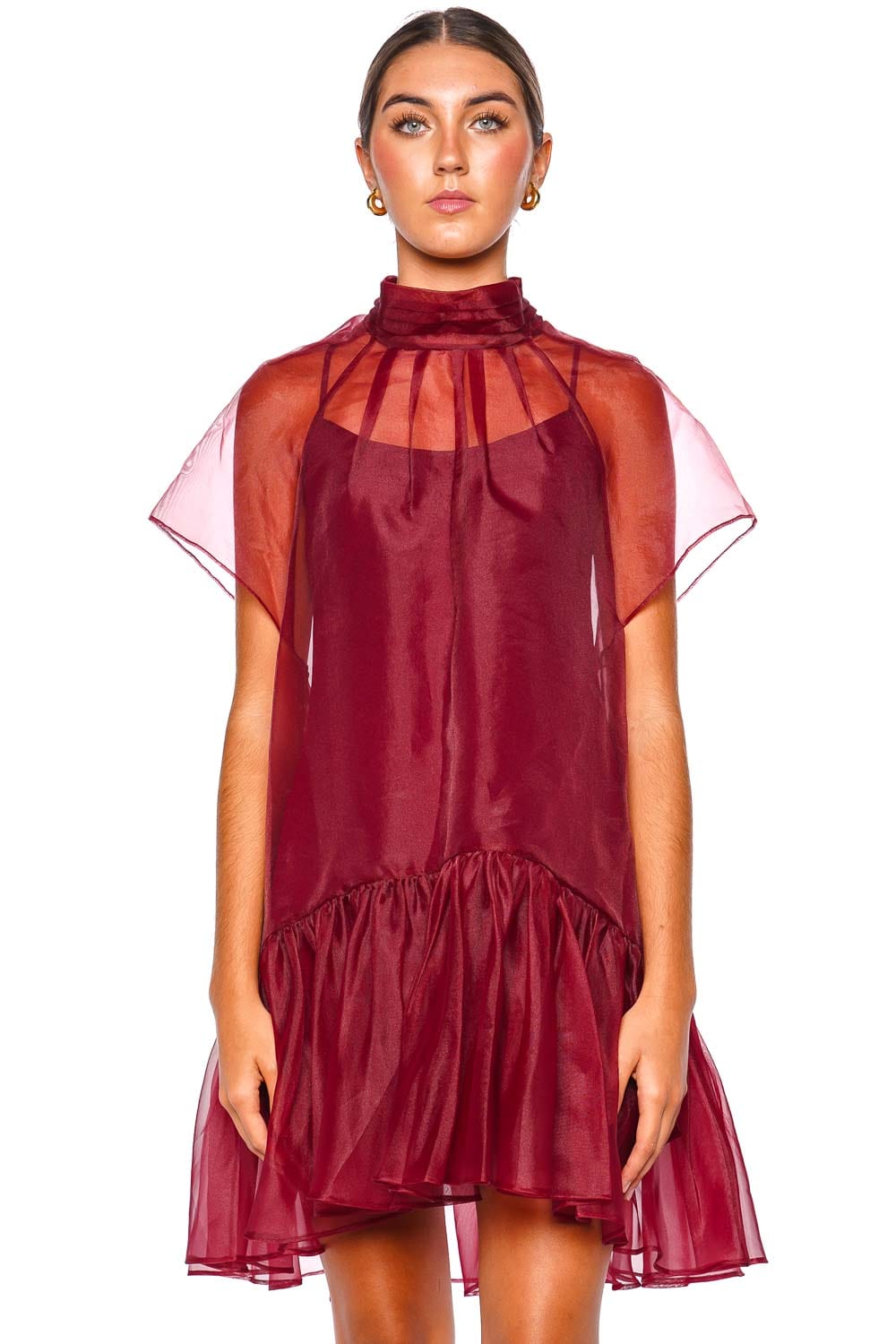 SIMKHAI Beaux Oxblood Tiered Mini Dress