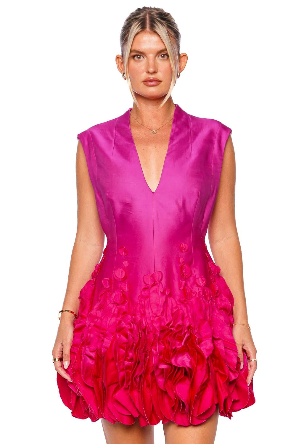 Acler Surrey Raspberry Ombre Ruffled Mini Dress