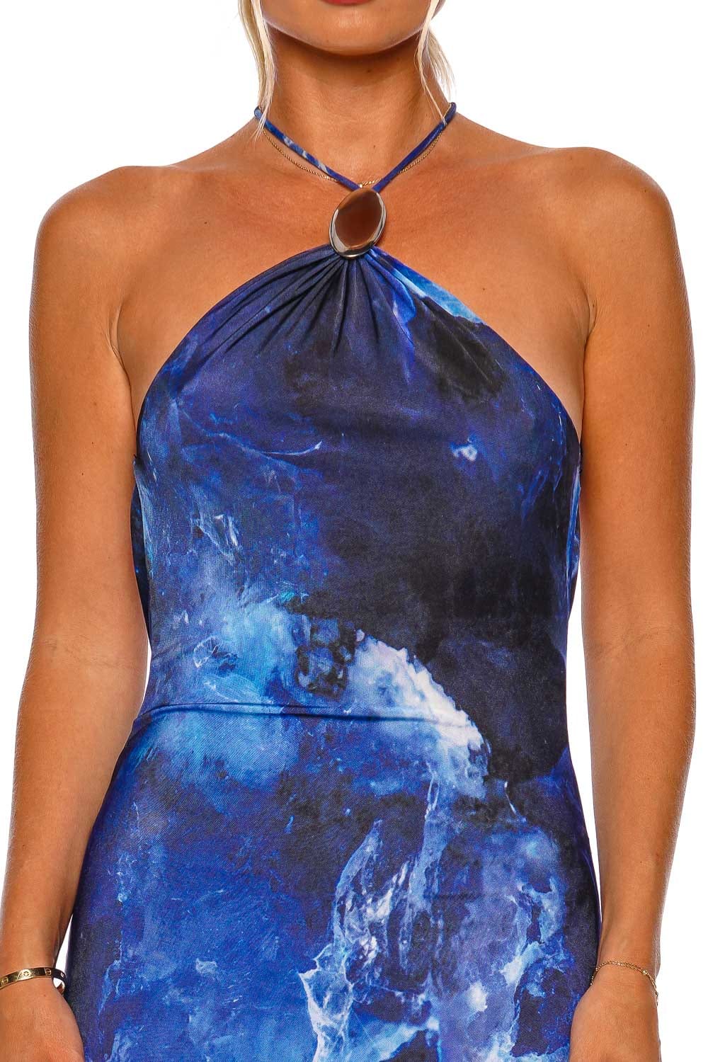 Blue jersey outlet halter dress