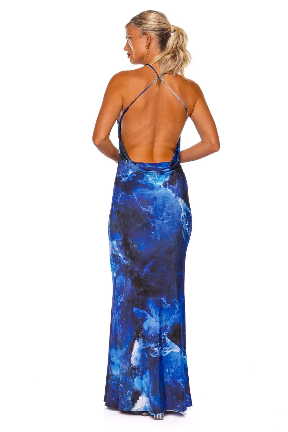 SIMKHAI Sunnie Printed Jersey Halter Gown