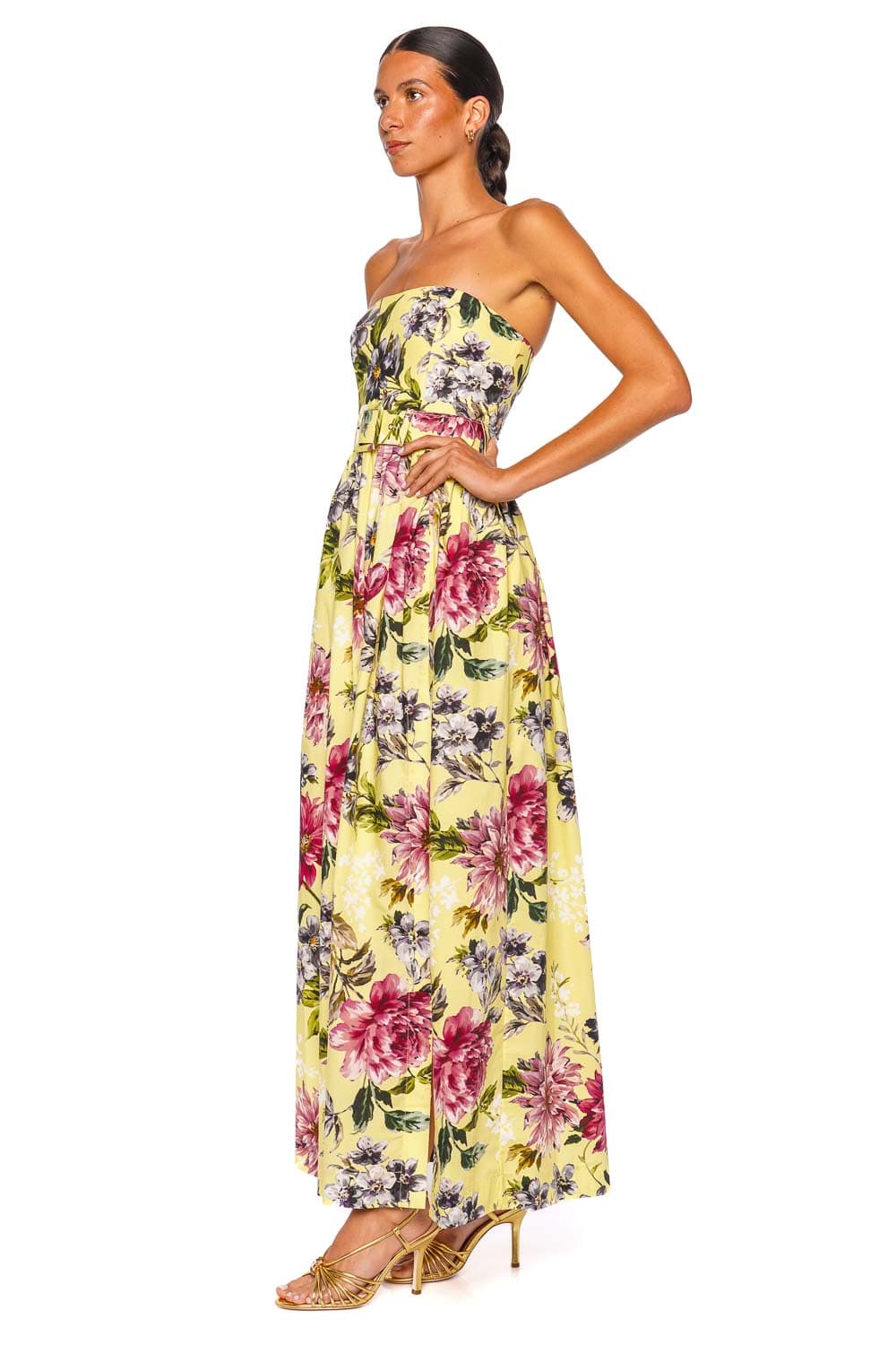 Cara Cara Greenfield Lemon Bloom Strapless Maxi Dress