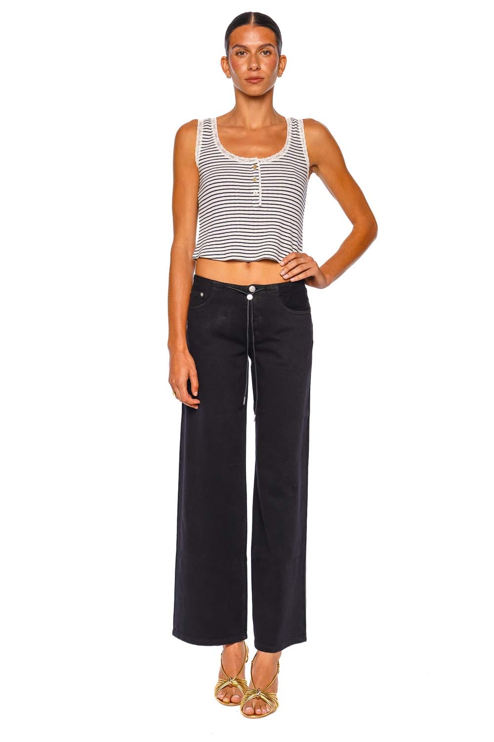 LoveShackFancy Elenabell Ocean Cavern Stripe Sleeveless Cropped Tank