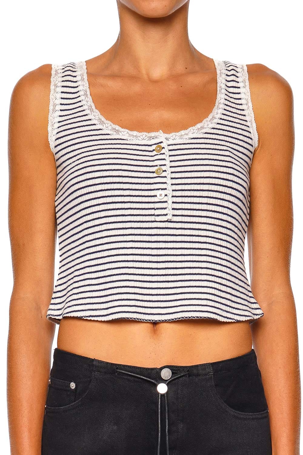 LoveShackFancy Elenabell Ocean Cavern Stripe Sleeveless Cropped Tank