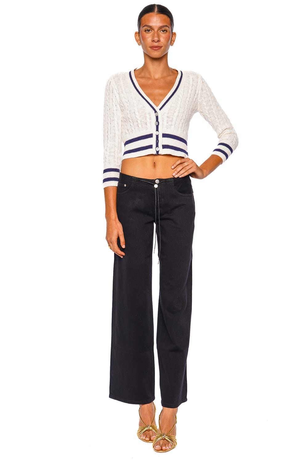 LoveShackFancy Evabella Seaspray Ivory Long Sleeve Cropped Cardigan