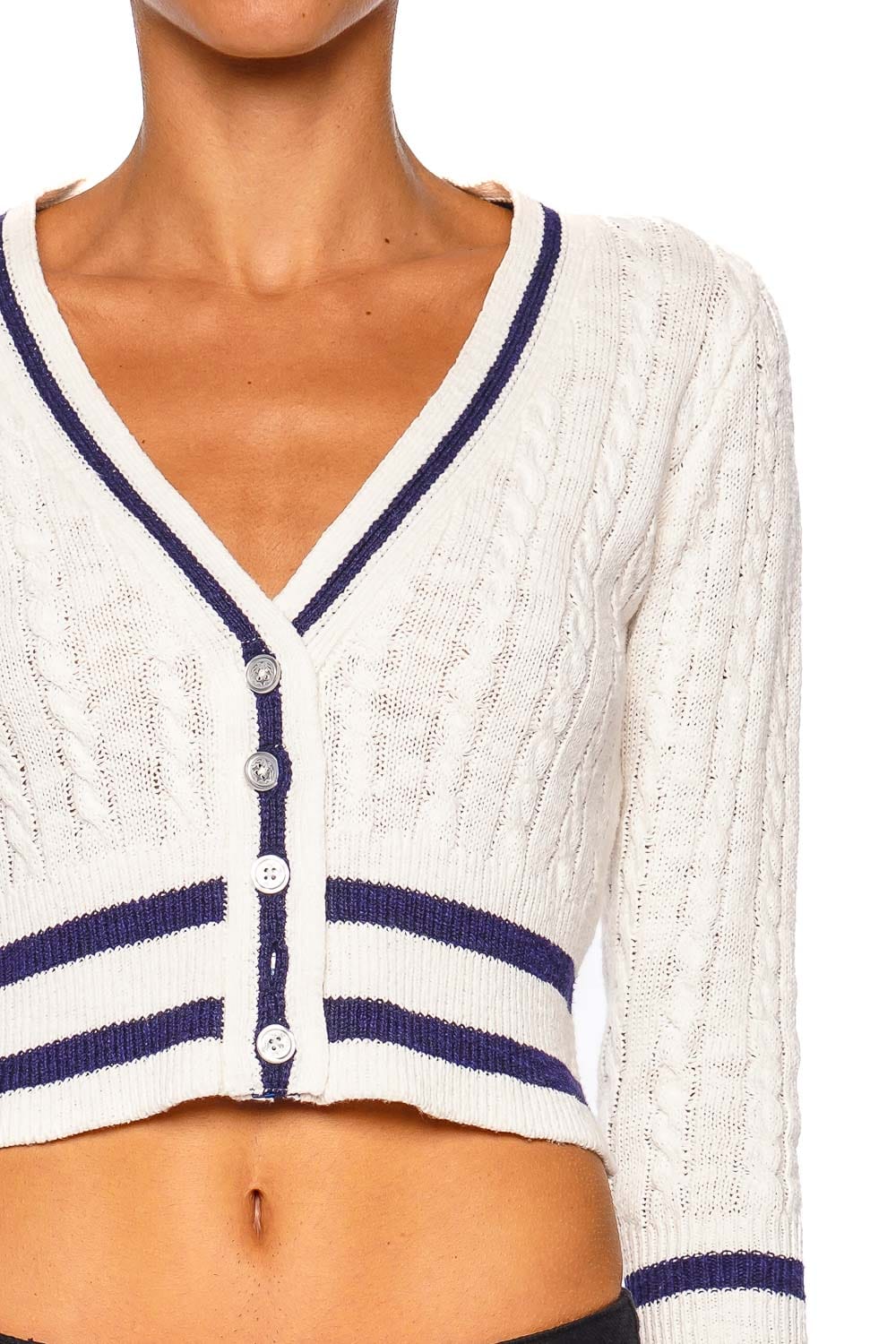 LoveShackFancy Evabella Seaspray Ivory Long Sleeve Cropped Cardigan