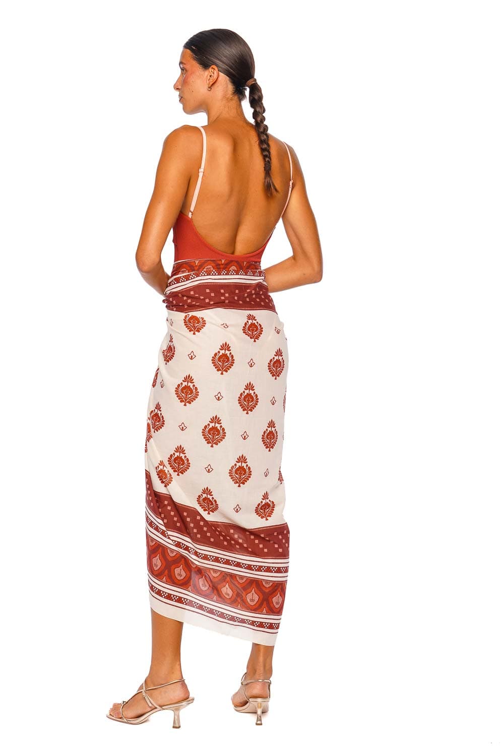 Johanna Ortiz Spirit Of The Rider Ecru Wine Red Printed Pareo Skirt