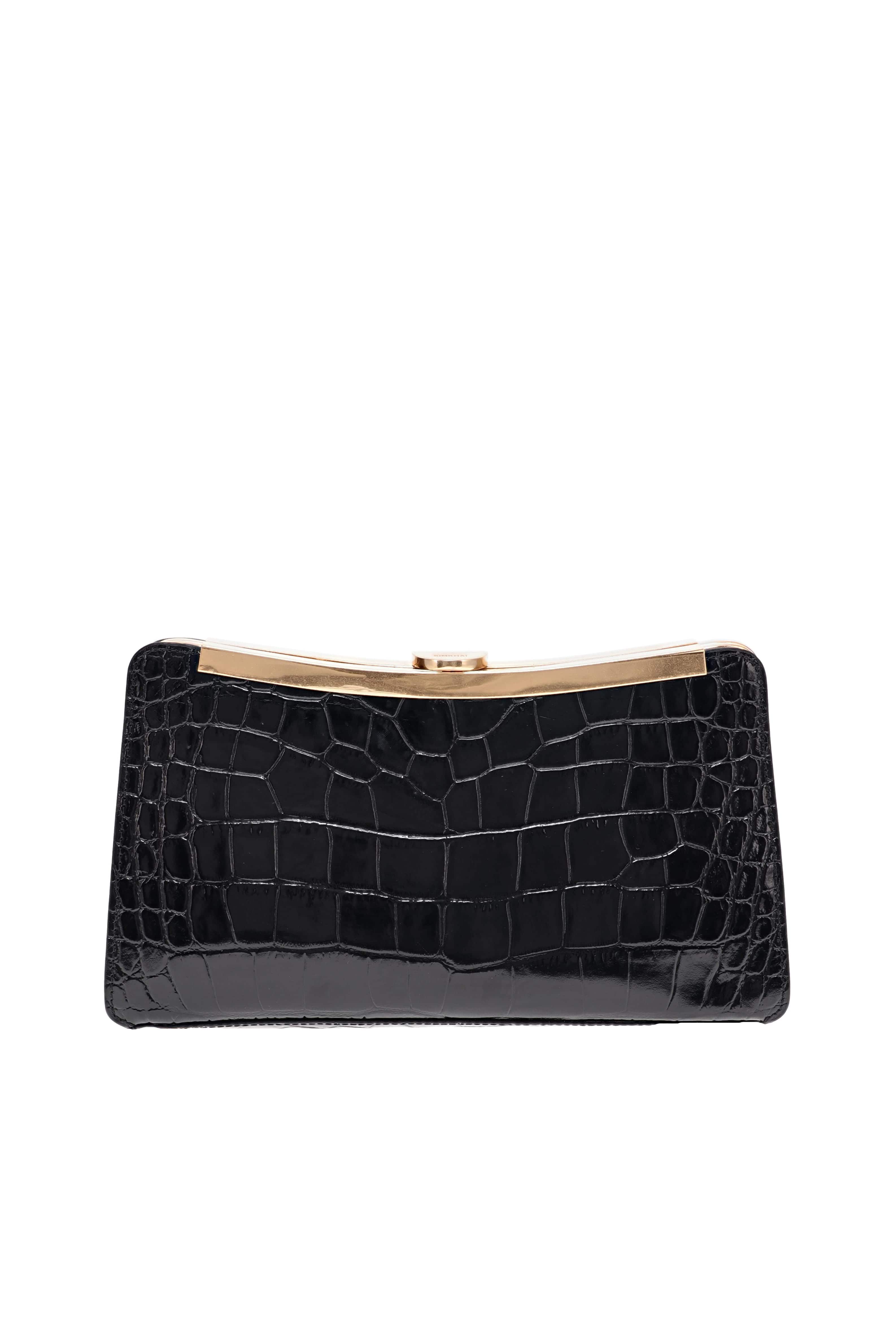 SIMKHAI Solange Black Croc Embossed Clutch Bag