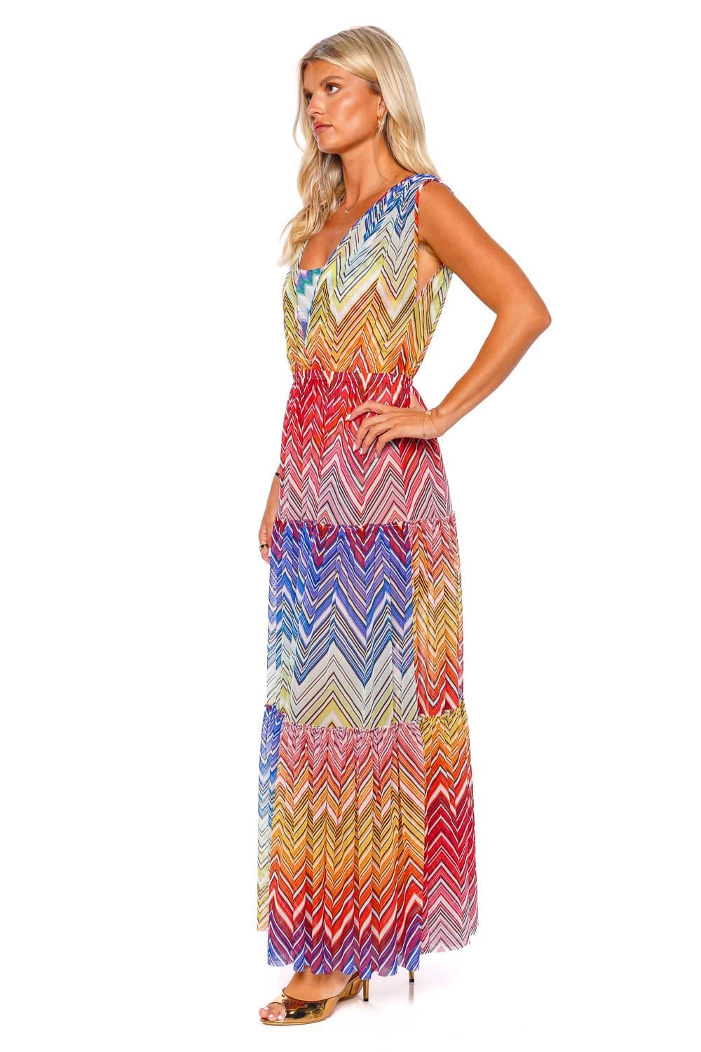 Mare V Neck Tiered Cover Up Maxi Dress