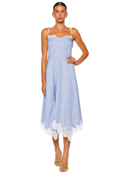 Avaleigh Oxford Striped Lace Trim Midi Dress