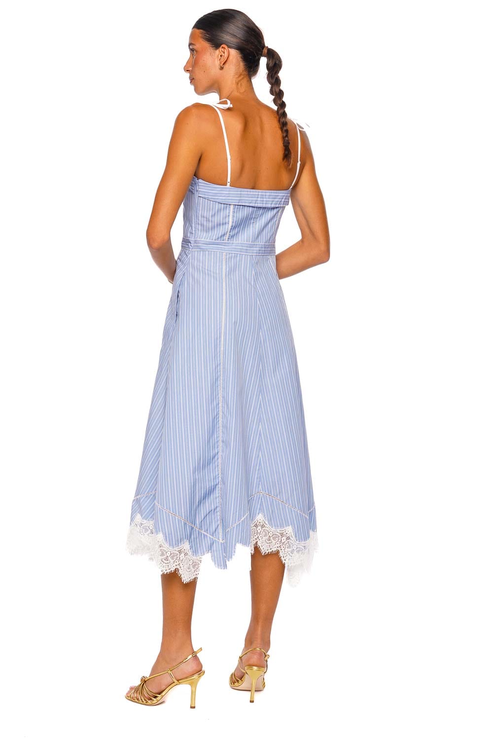 SIMKHAI Avaleigh Oxford Striped Lace Trim Midi Dress