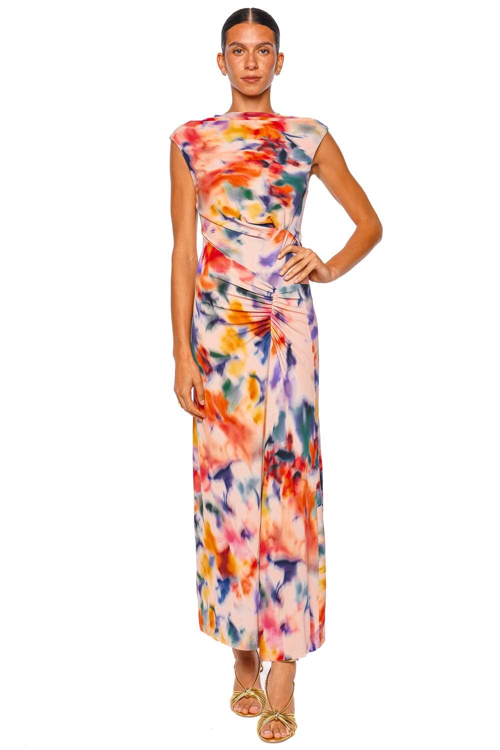 SIMKHAI Acacia Daisy Draped Jersey Midi Dress