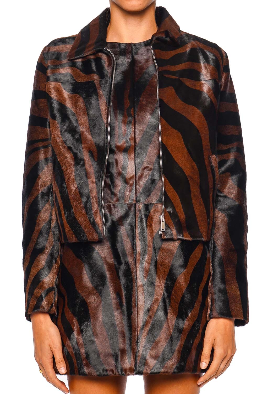 SIMKHAI Daria Brown Zebra Long Sleeve Cropped Jacket