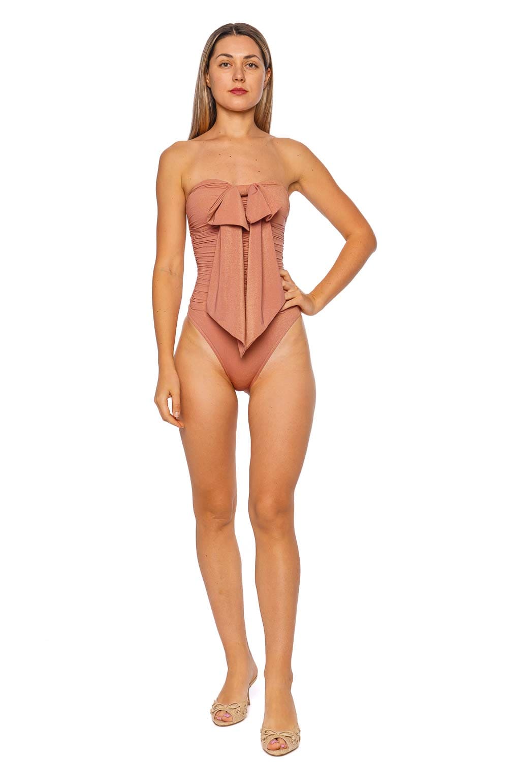 ZIMMERMANN Coco Metallic Drape Bow One Piece Swimsuit
