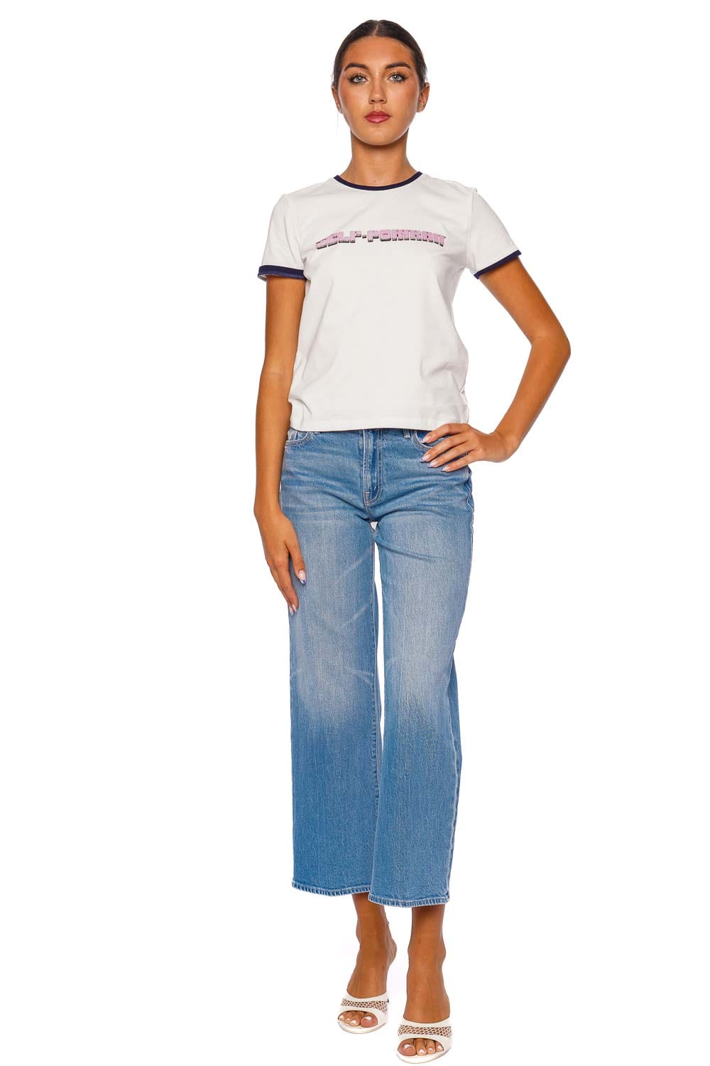 self-portrait Pink Logo Contrast Trim Tee
