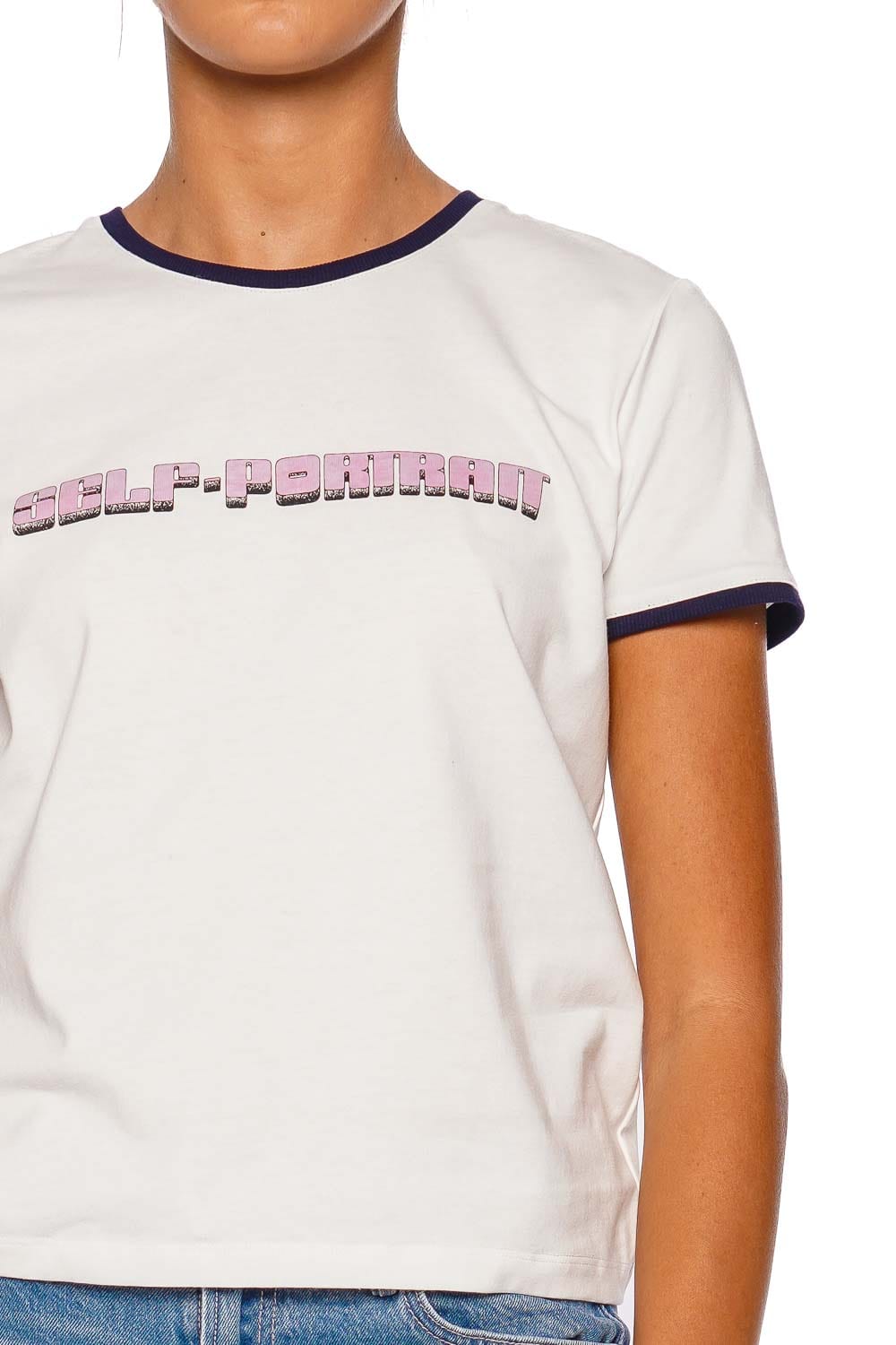 self-portrait Pink Logo Contrast Trim Tee