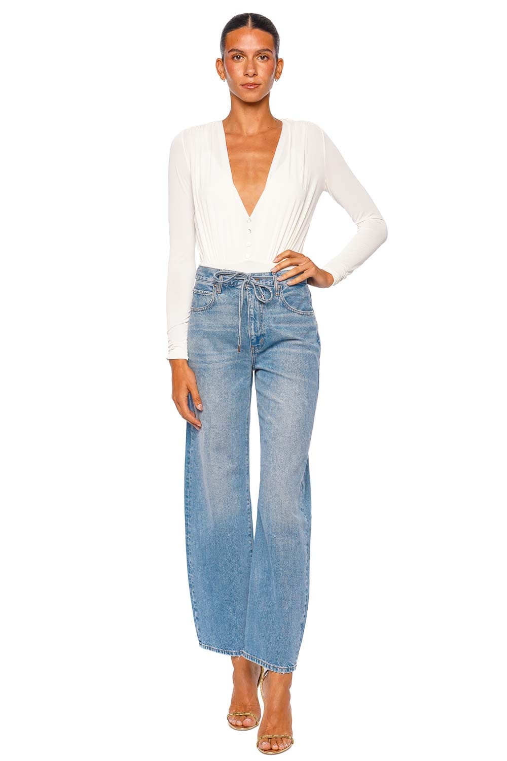 ViX Swimwear Davis Off White Long Sleeve Plunge Bodysuit