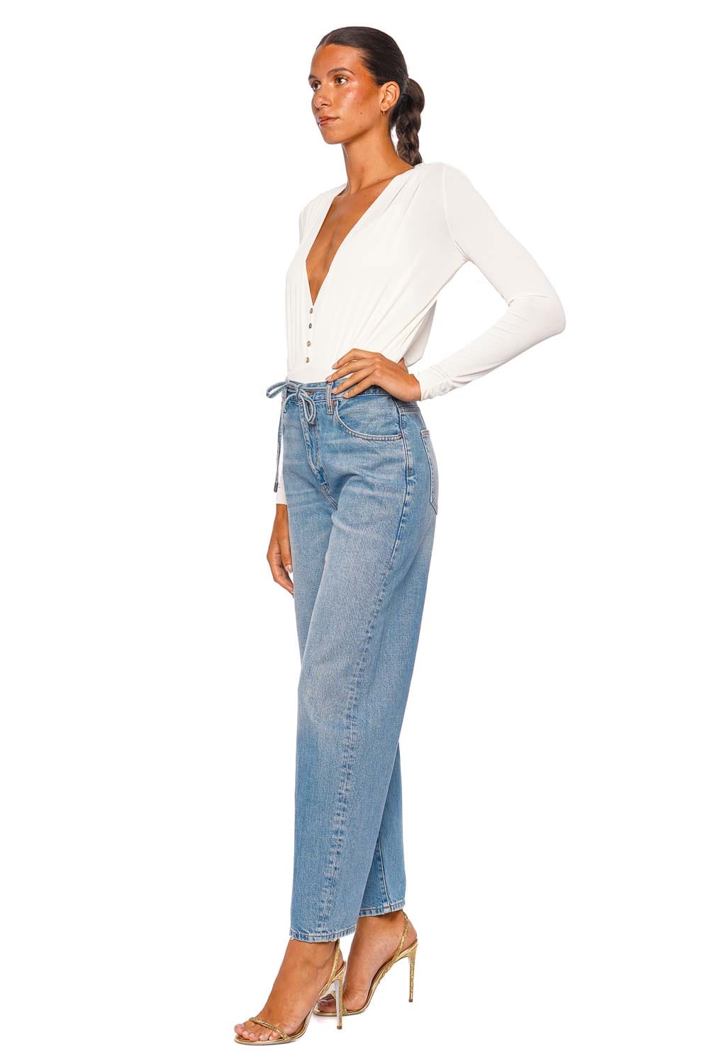 ViX Swimwear Davis Off White Long Sleeve Plunge Bodysuit