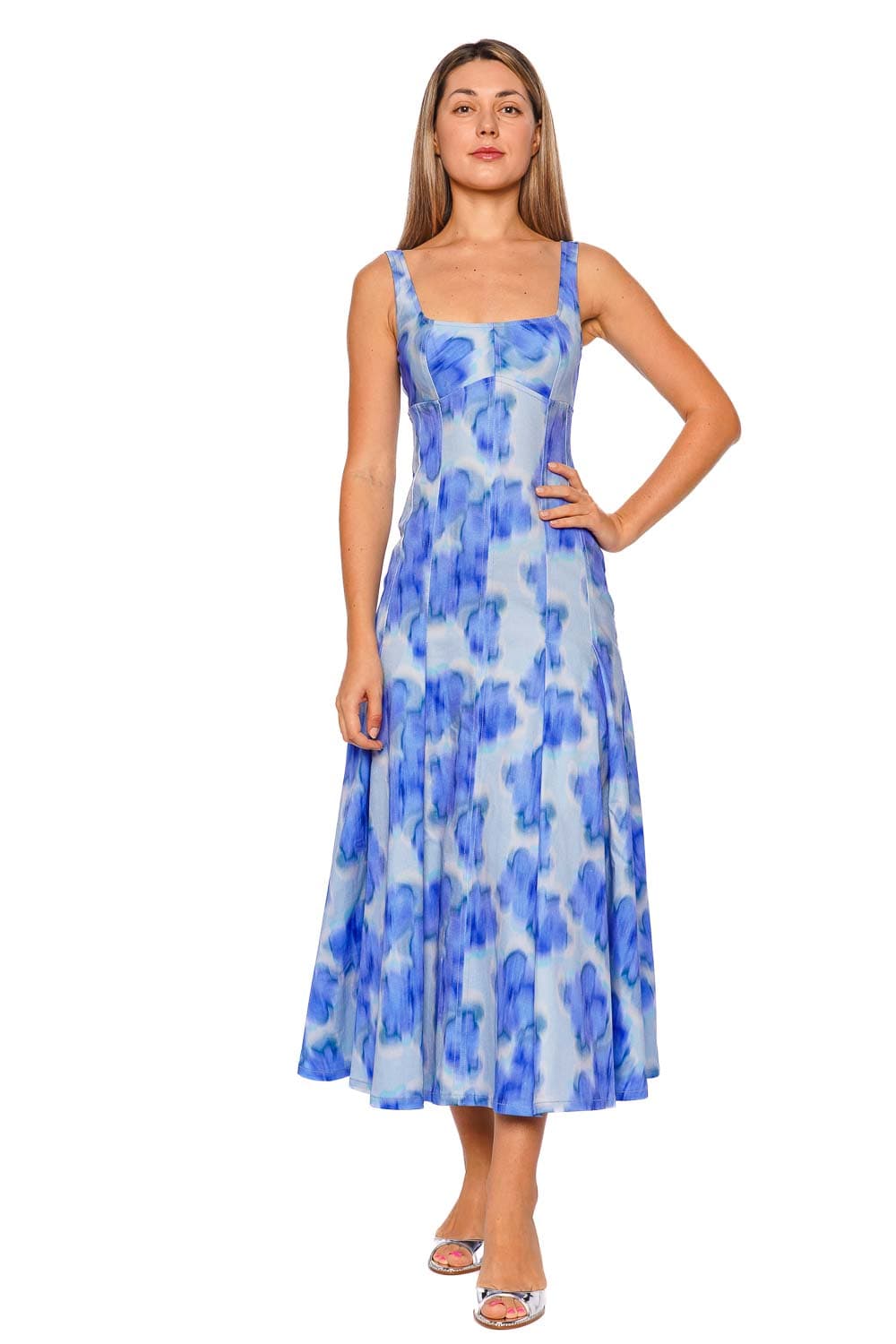 CLEA Charlie Pleated Floral Cotton Twill Midi Dress