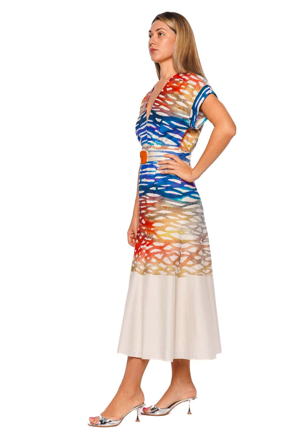 Emblem Tuck Silk Midi Shirt Dress