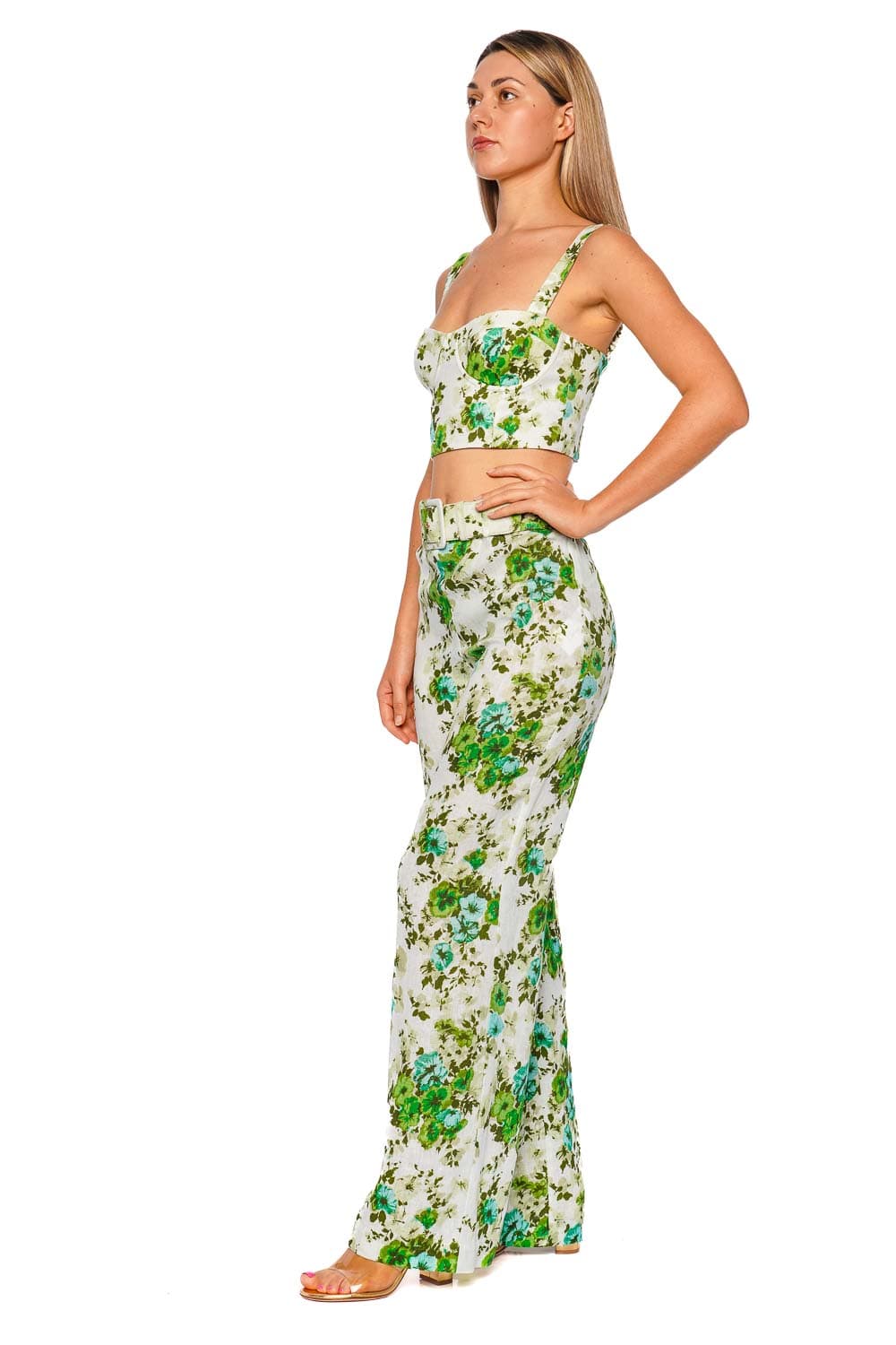 Claudine Mint Floral Linen Bustier Top