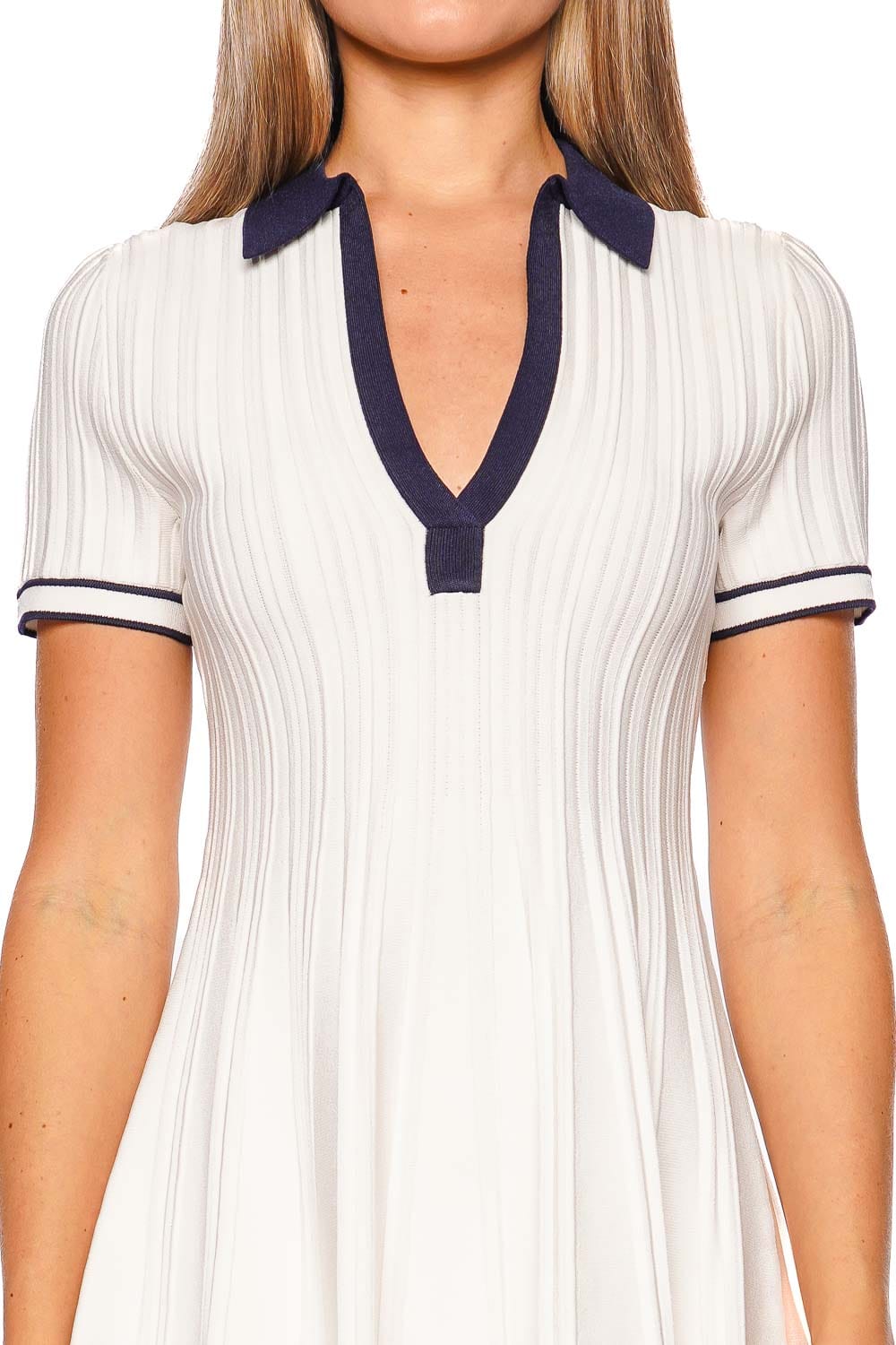 SIMKHAI Page Ivory Contrast Knit Polo Mini Dress