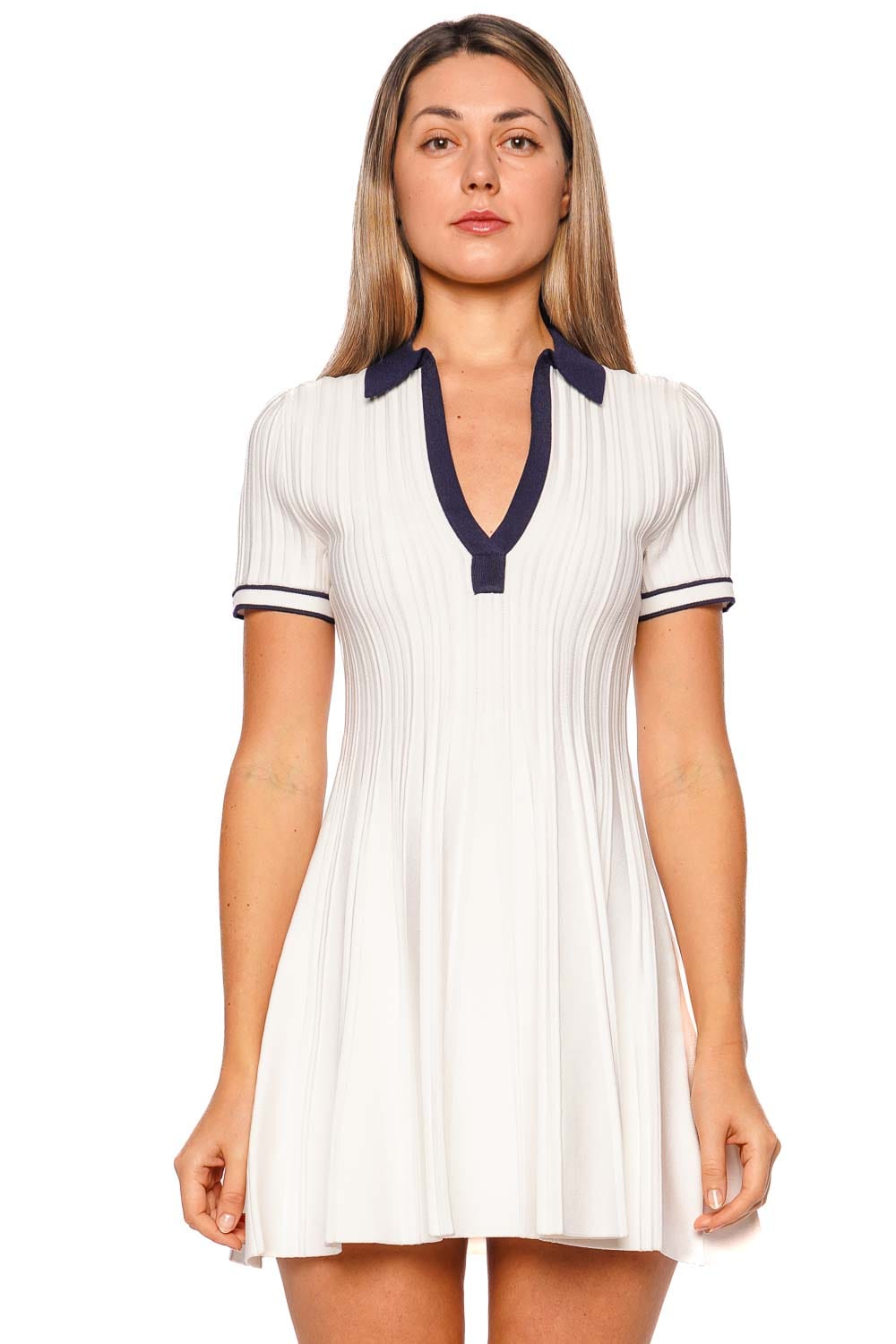 SIMKHAI Page Ivory Contrast Knit Polo Mini Dress