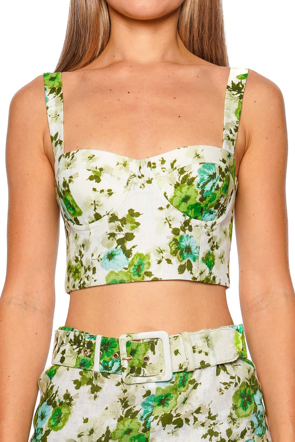Claudine Mint Floral Linen Bustier Top