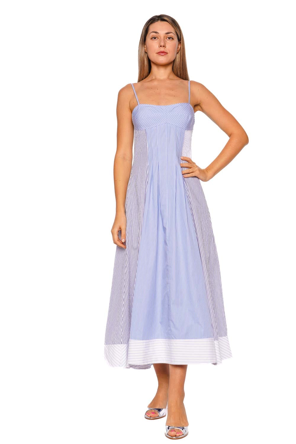 SIMKHAI Chamberlain Periwinkle Striped Cotton Midi Dress