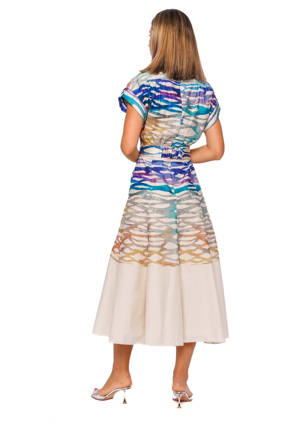 Silvia Tcherassi Sakura Coral Symphony Belted Midi Shirt Dress