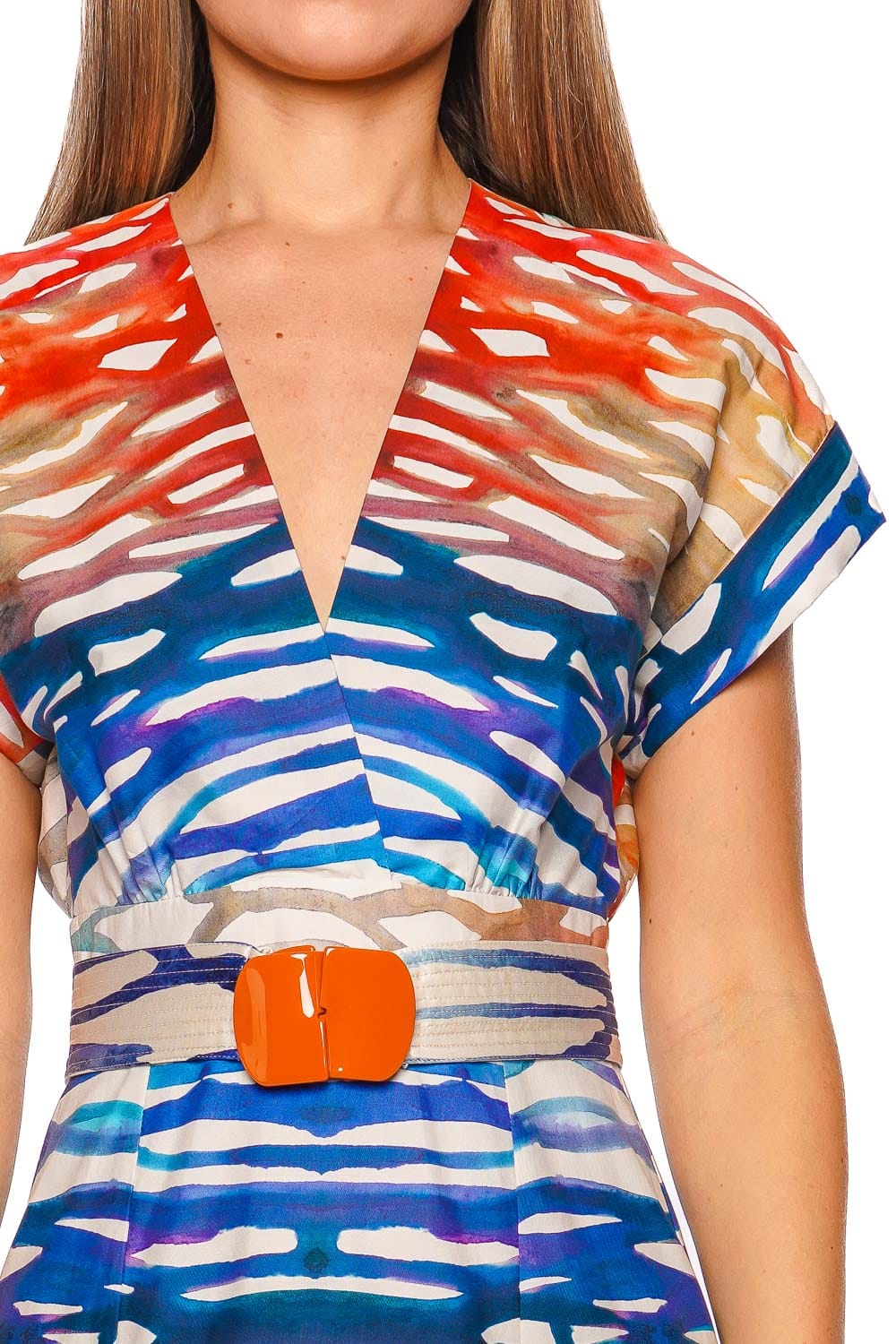 Silvia Tcherassi Sakura Coral Symphony Belted Midi Shirt Dress