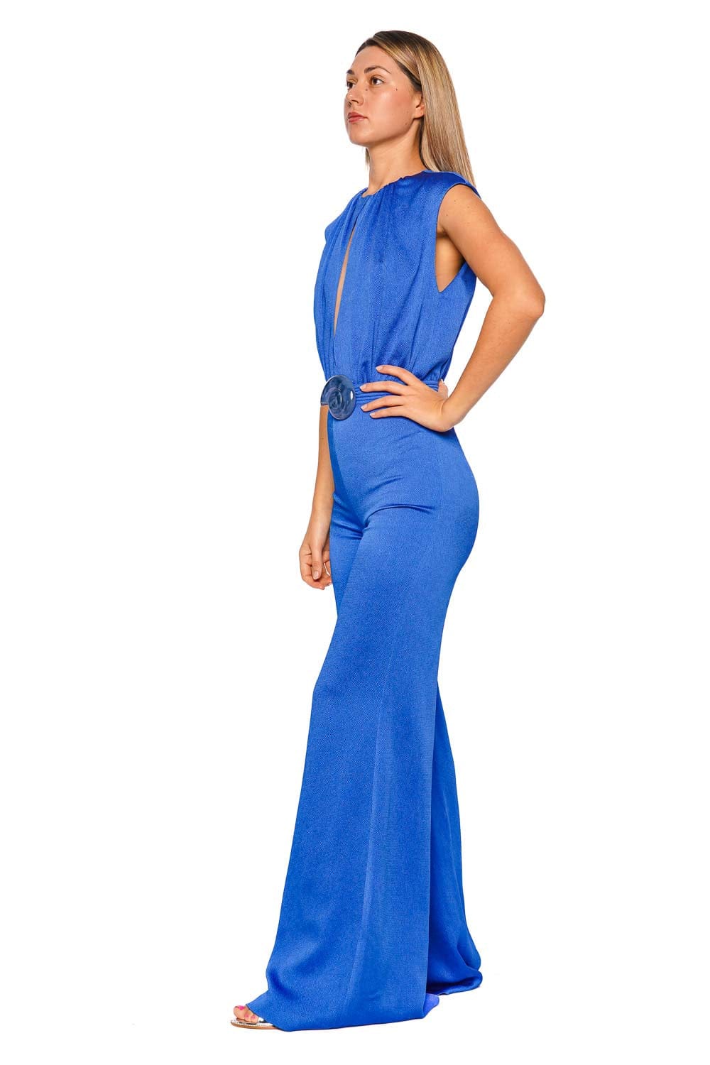 Silvia Tcherassi Noel Royal Blue Sleeveless Belted Jumpsuit