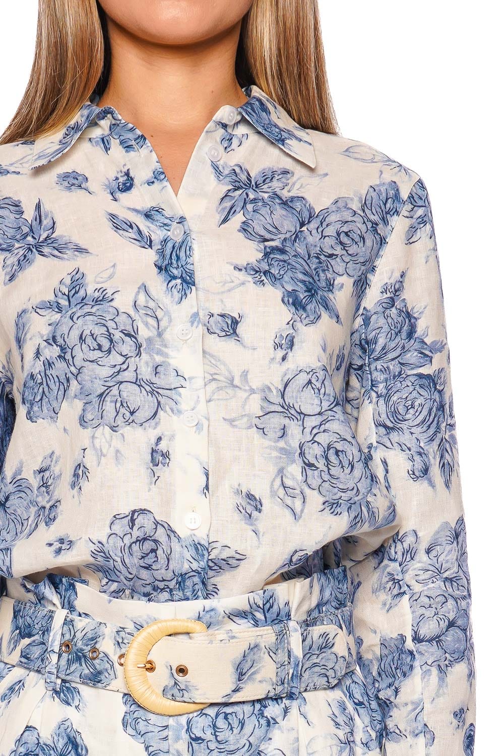 Cara Cara Perfect Tossed Floral Blue Long Sleeve Shirt