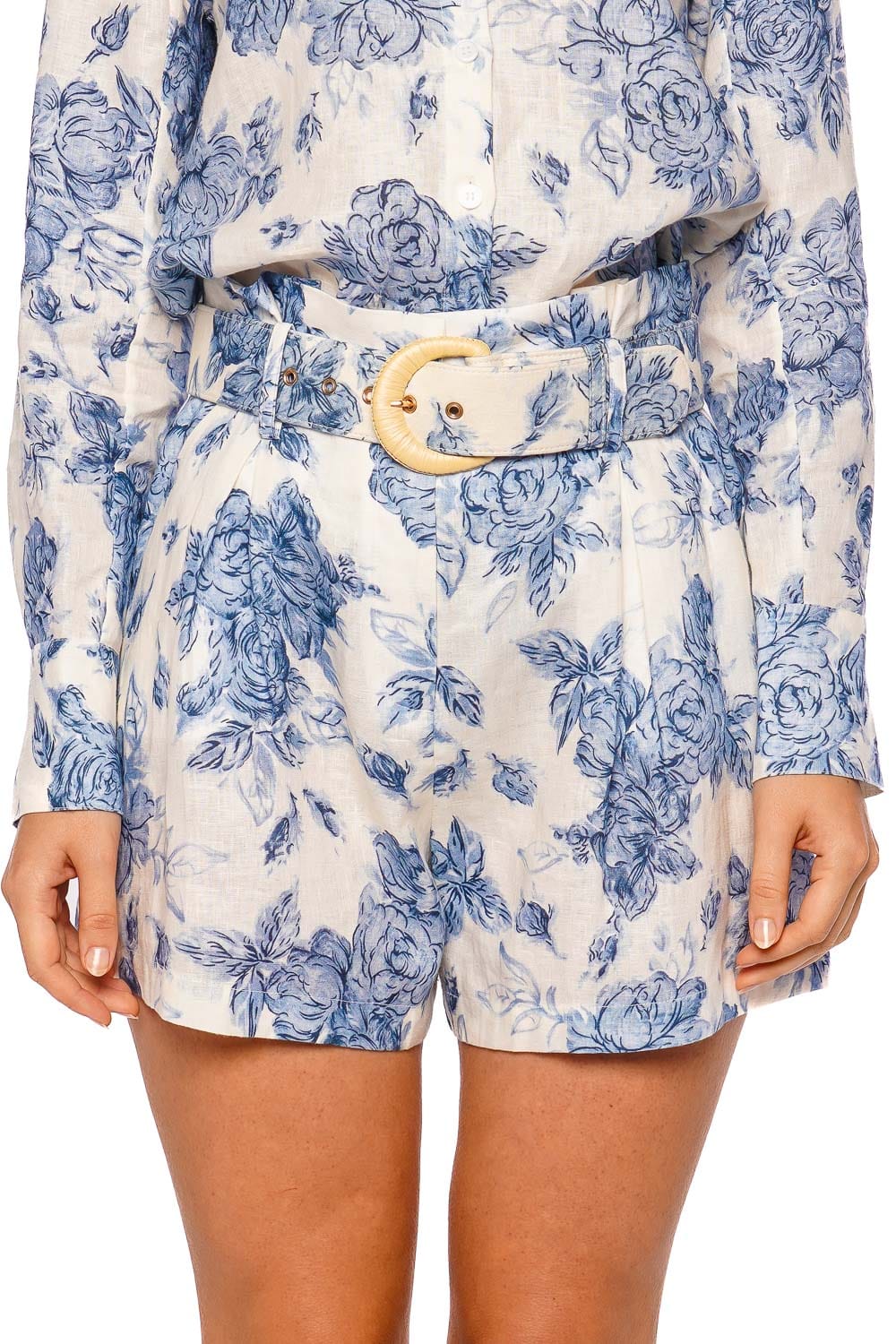 Cara Cara Palmer Tossed Floral Blue Long Sleeve Top and Shorts Set