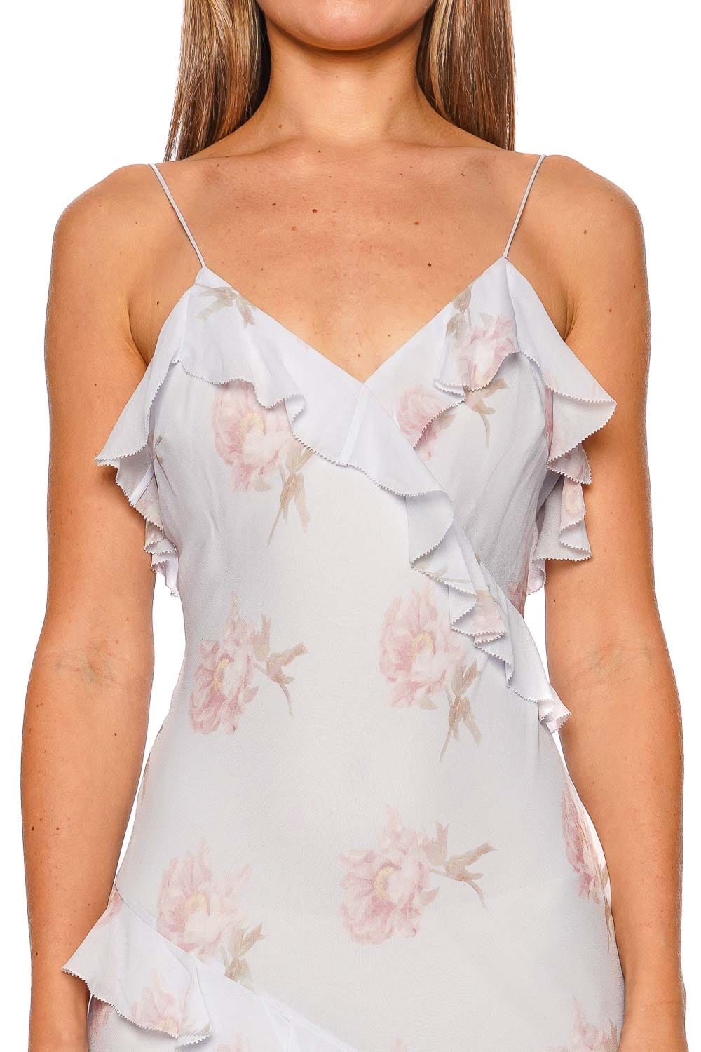 LoveShackFancy Rialto Blue Roan Floral Ruffled Maxi Dress