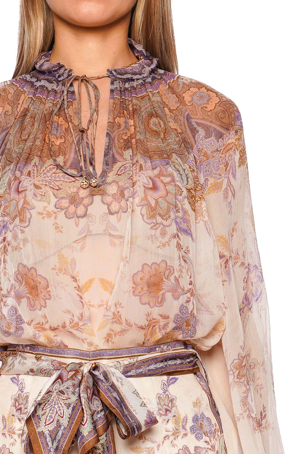 ZIMMERMANN Luna Blue Paisley Sheer Billow Blouse