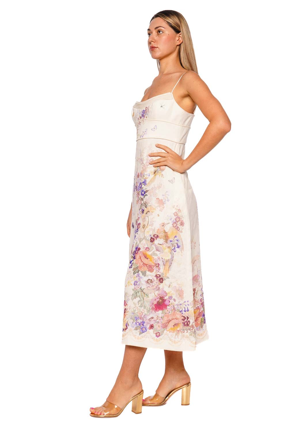 ZIMMERMANN Alchemy Cream Multi Floral Spaghetti Strap Midi Dress