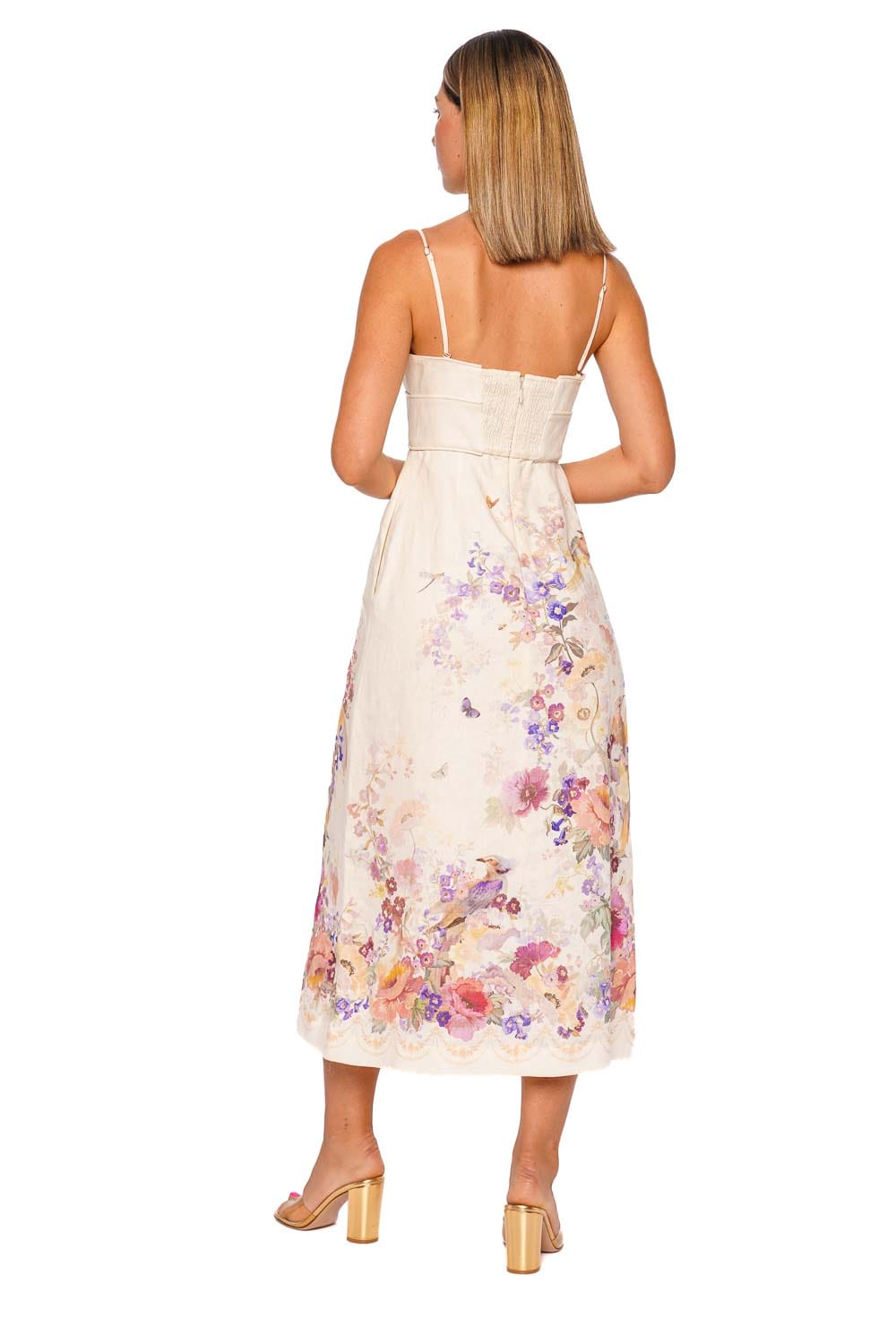 ZIMMERMANN Alchemy Cream Multi Floral Spaghetti Strap Midi Dress