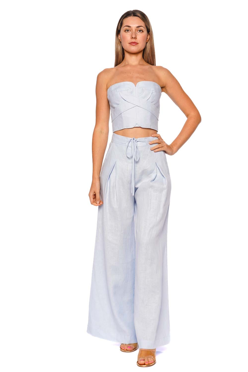 Surie Oxford Striped Lace Trim Bustier Top