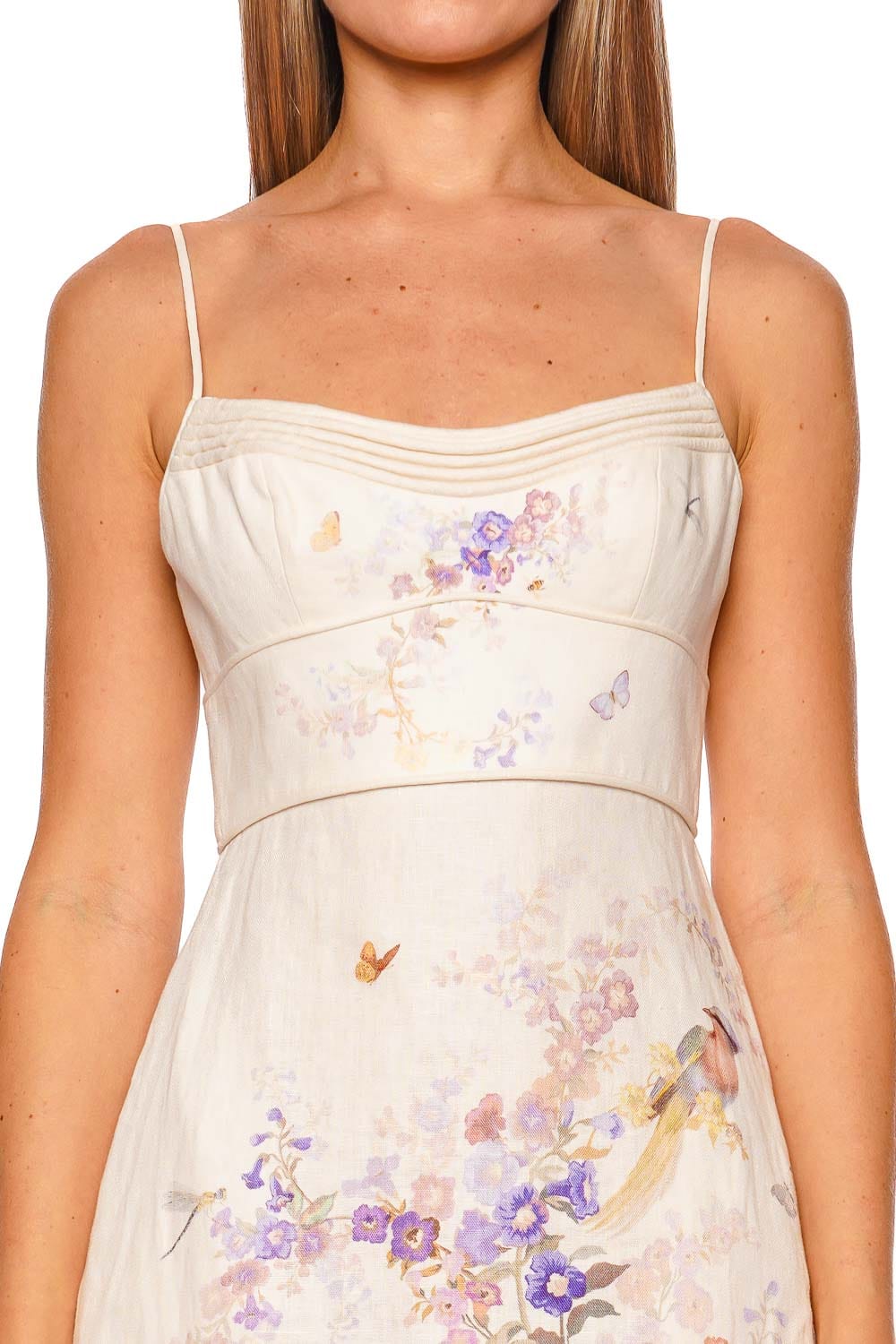 ZIMMERMANN Alchemy Cream Multi Floral Spaghetti Strap Midi Dress