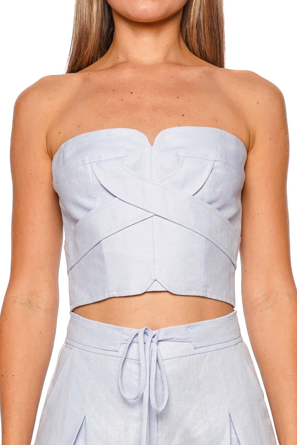 Andres Otalora Sea Incierto Baby Blue Strapless Crop Top