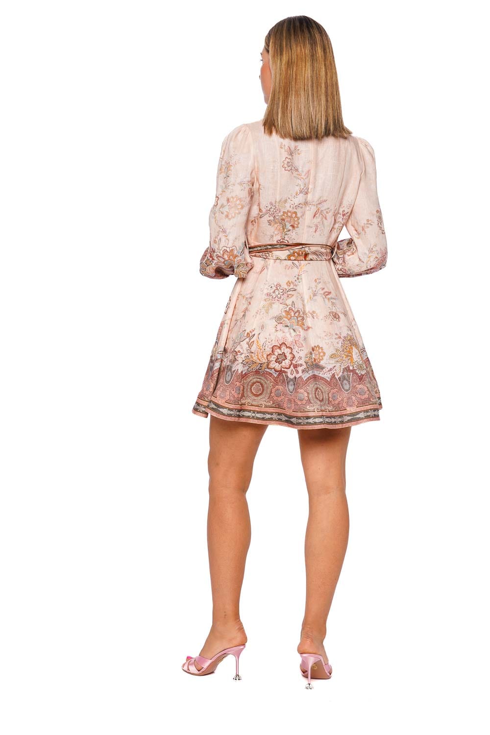 ZIMMERMANN Pink Paisley Long Sleeve Button Mini Dress