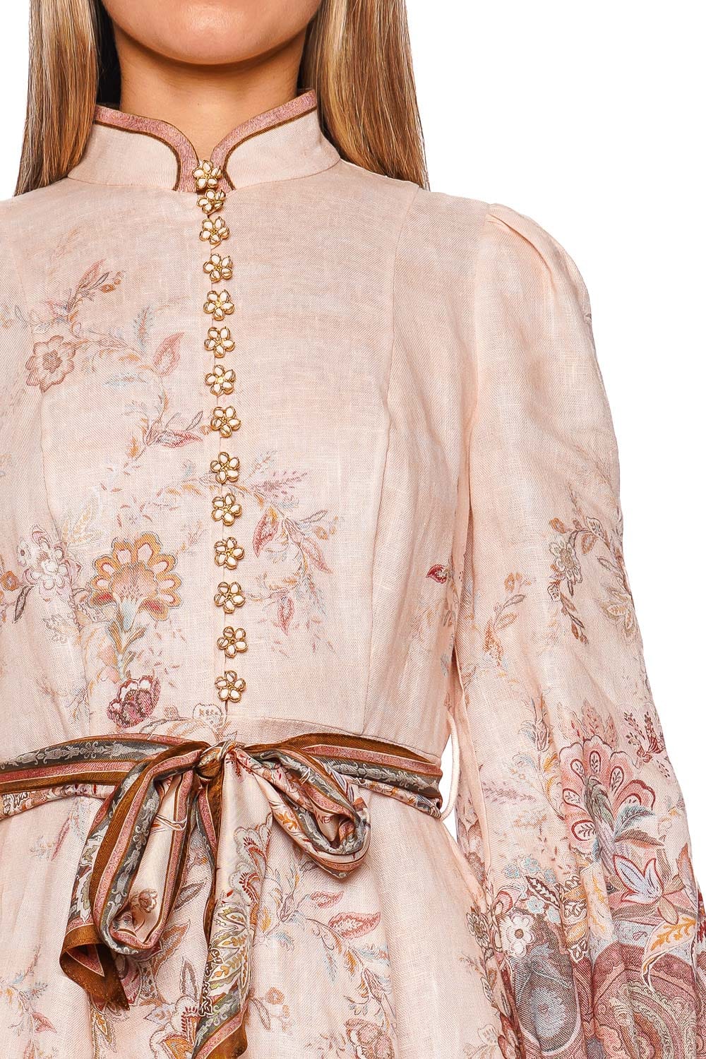 ZIMMERMANN Pink Paisley Long Sleeve Button Mini Dress
