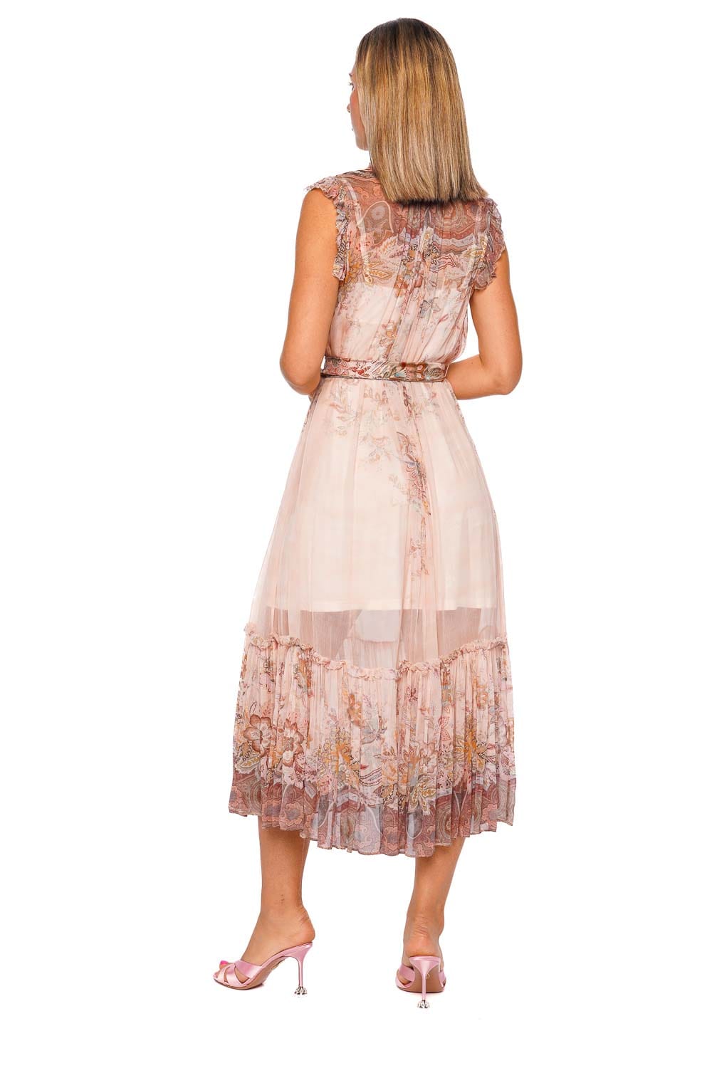 ZIMMERMANN Alchemy Pink Paisley Flutter Sleeveless Midi Dress