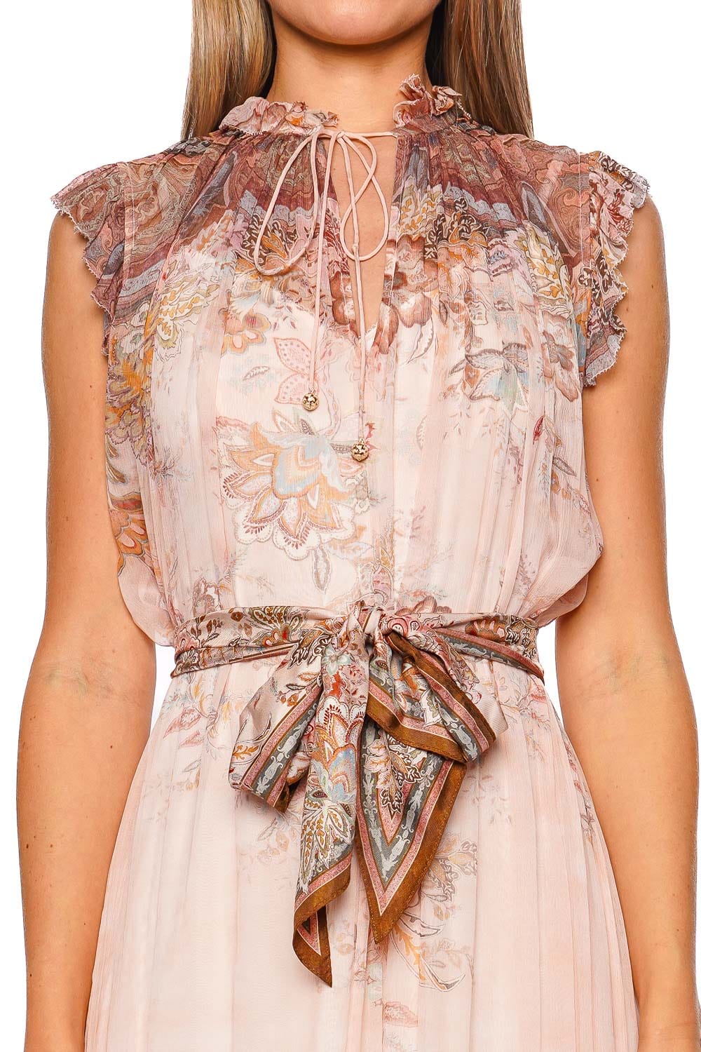 ZIMMERMANN Alchemy Pink Paisley Flutter Sleeveless Midi Dress